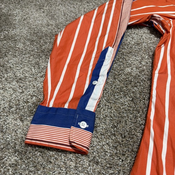 POLO By Ralph Lauren mens Medium Orange Blue Stripe Long Sleeve Button Up Shirt - Picture 5 of 8